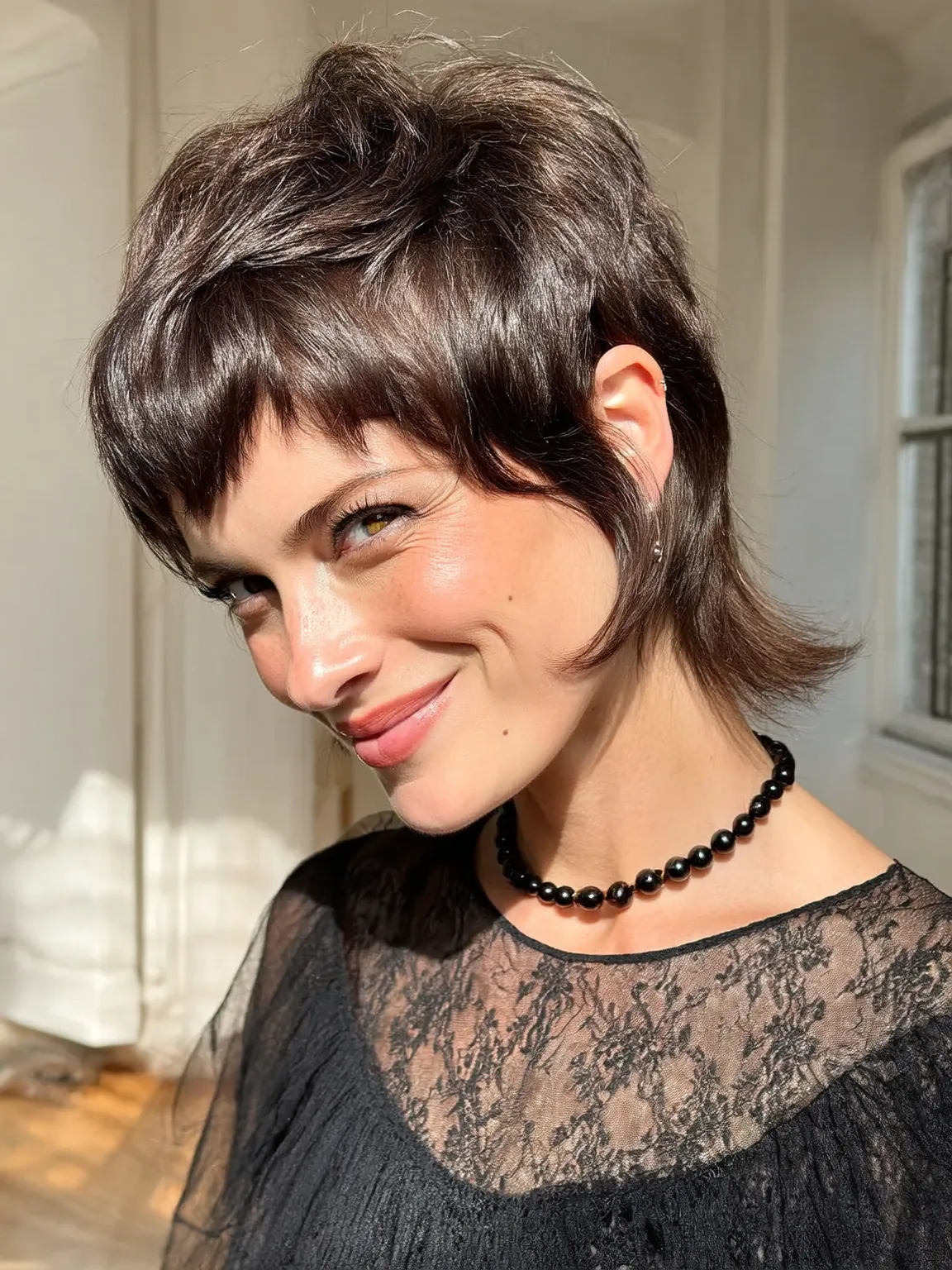 Short High-Volume Wavy Shag with Micro-Bangs
