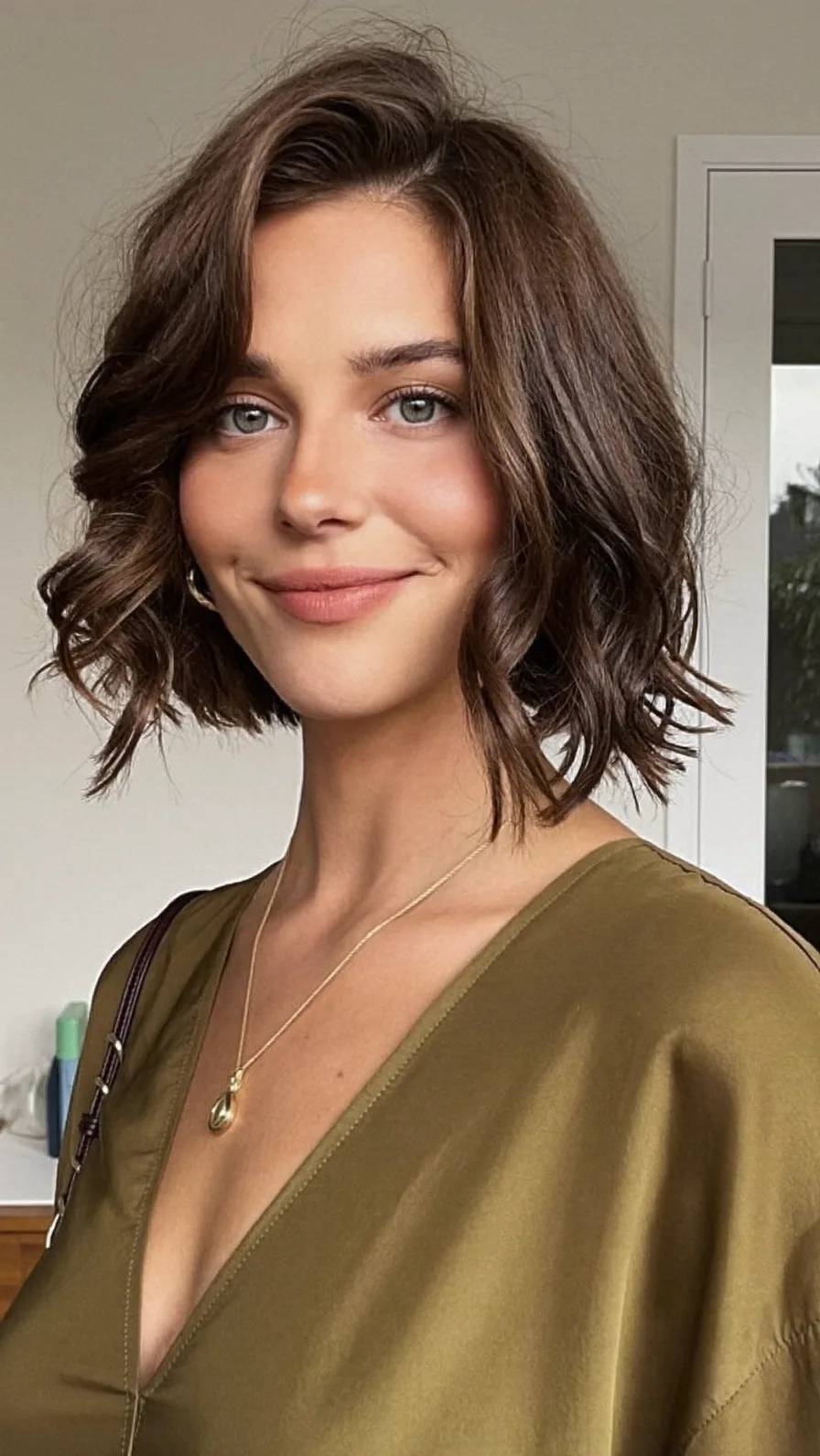 Textured Wavy Lob with Choppy Side-Swept Bangs