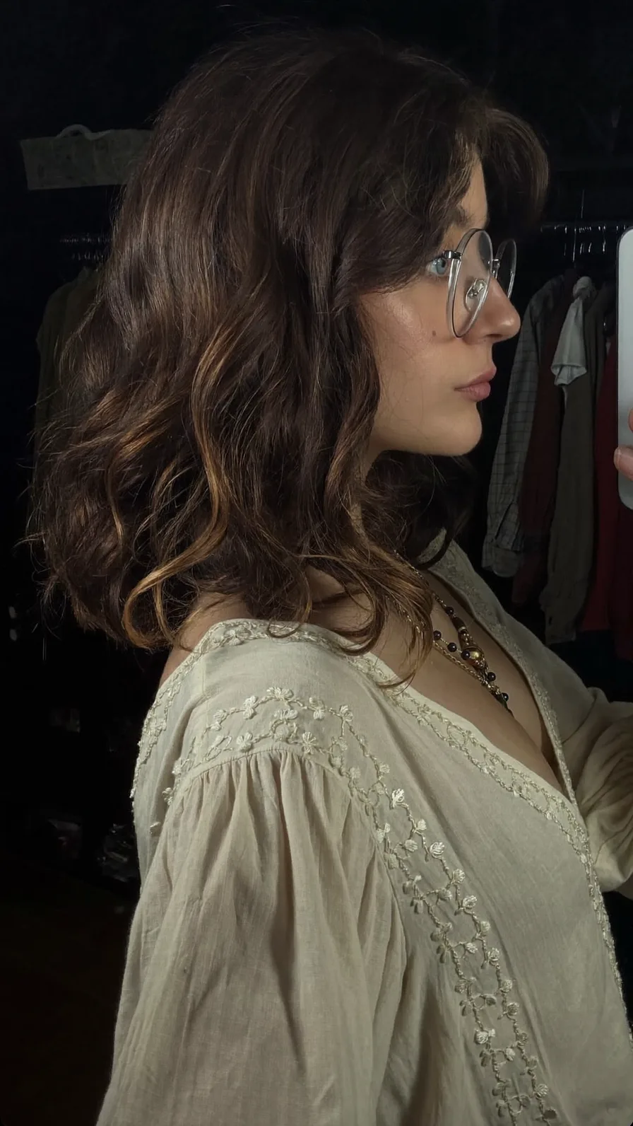 Modern Shoulder-Length Wavy Lob with Curtain Bangs Highlighted