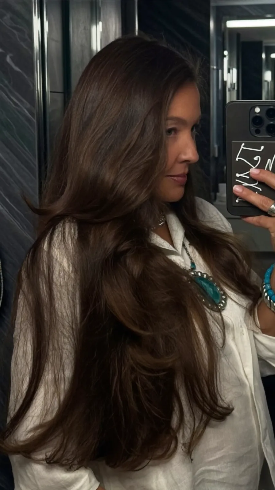 Elegant Rich Brown Long Layers with Voluminous Flowing Waves