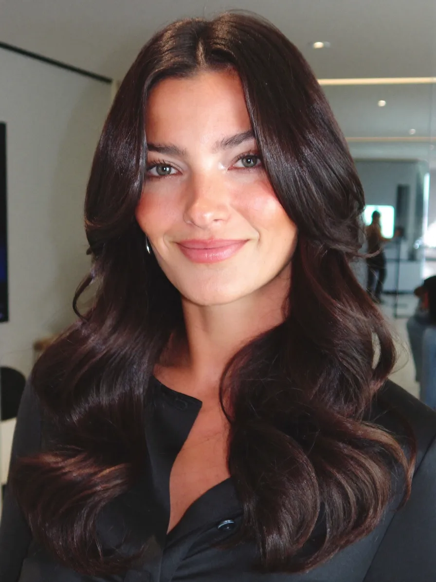 Classic Long Layers with Center-Parted Curtain Bangs