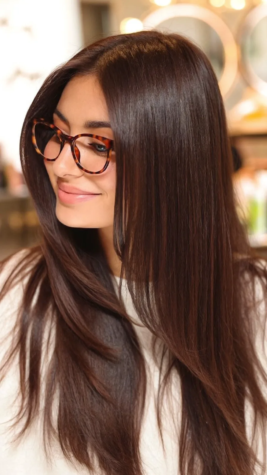 Sleek Rich Dark Chocolate Long Layered Hairstyle