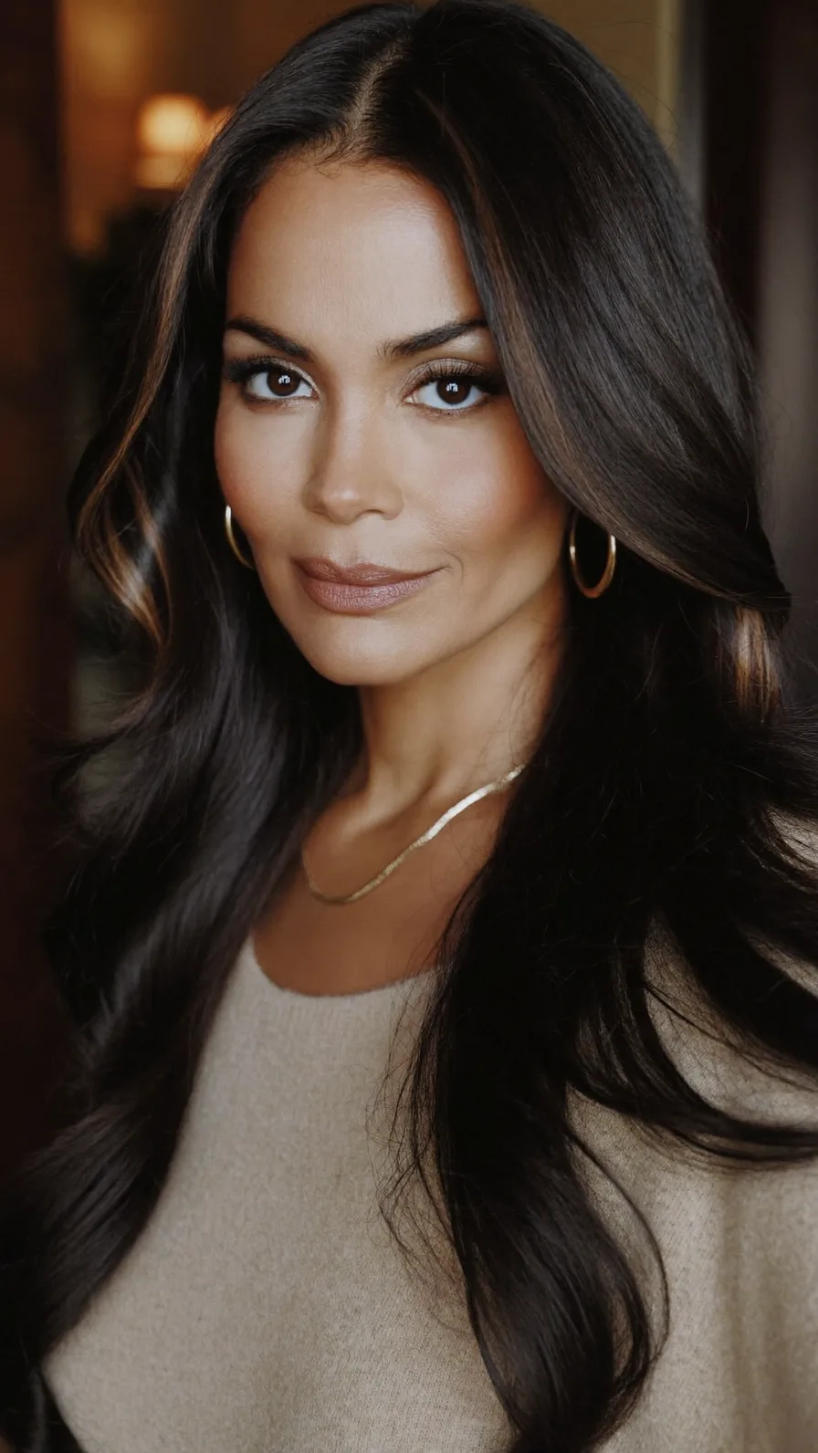 Voluminous Long Layers with Subtle Warm Highlights and Flowing Waves