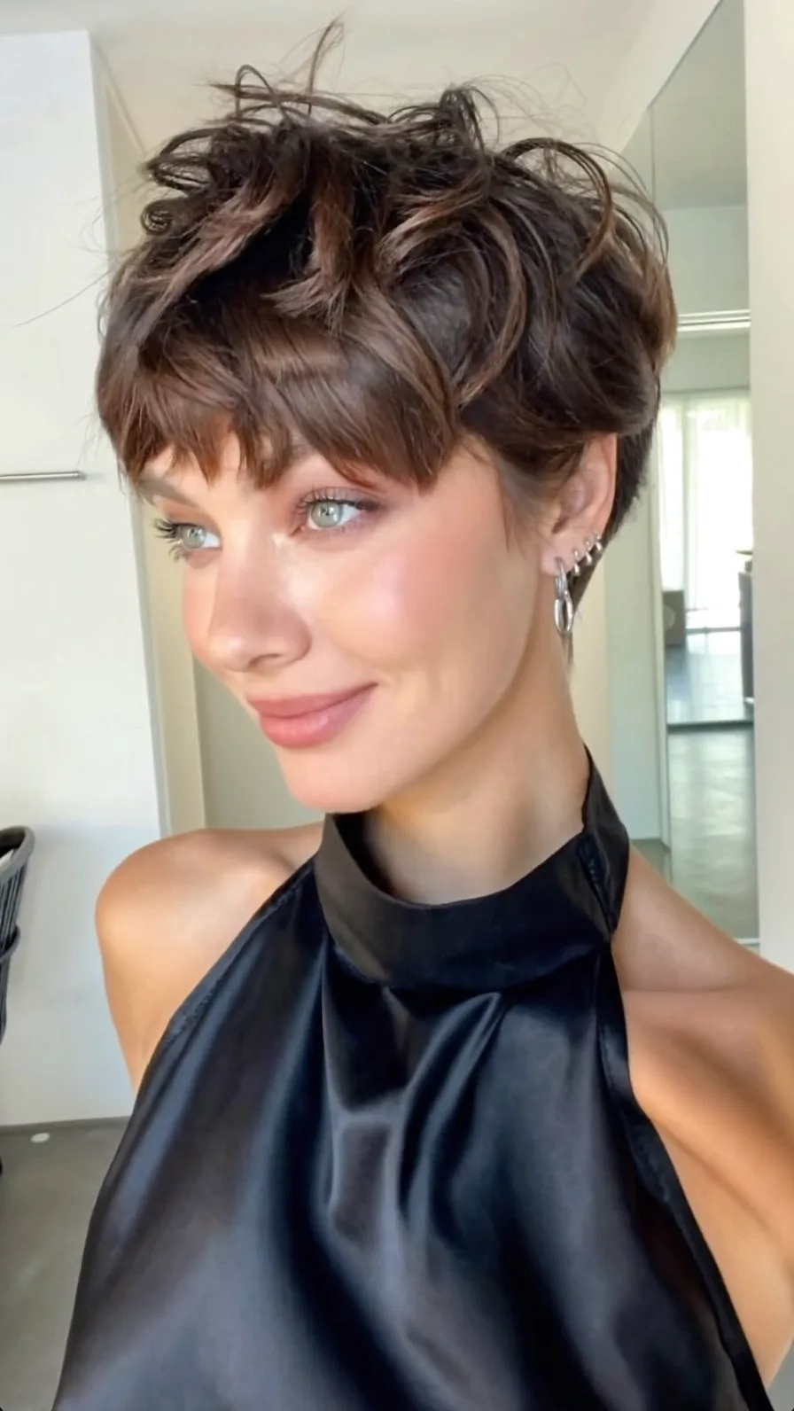 Voluminous Textured Pixie with Blunt Choppy Bangs