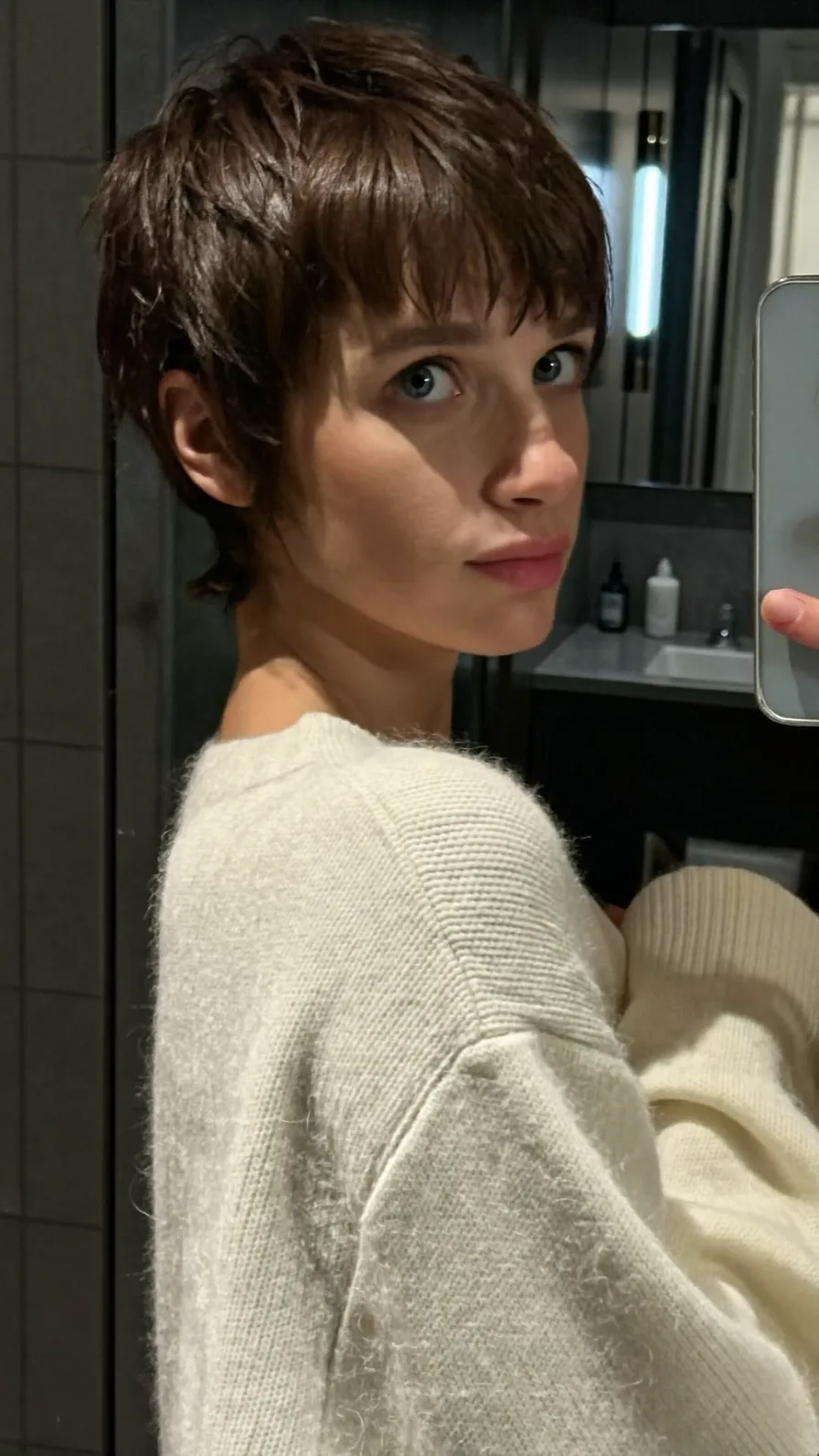 Textured Chocolate Brown Pixie with Blunt Side Bangs