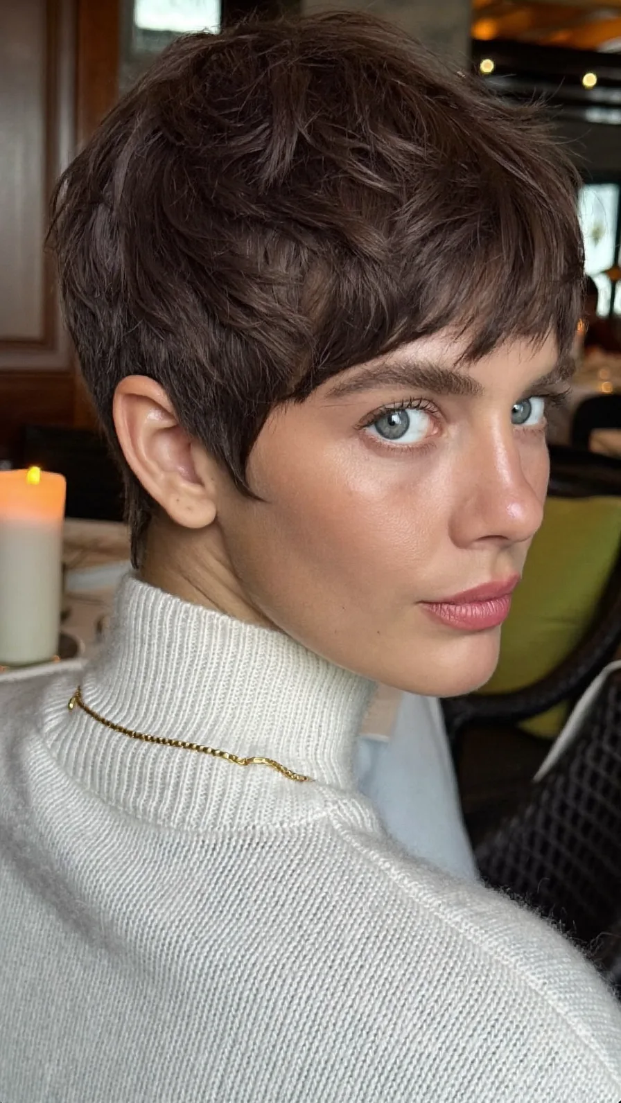Textured Thick Pixie Cut with Side-Swept Bangs