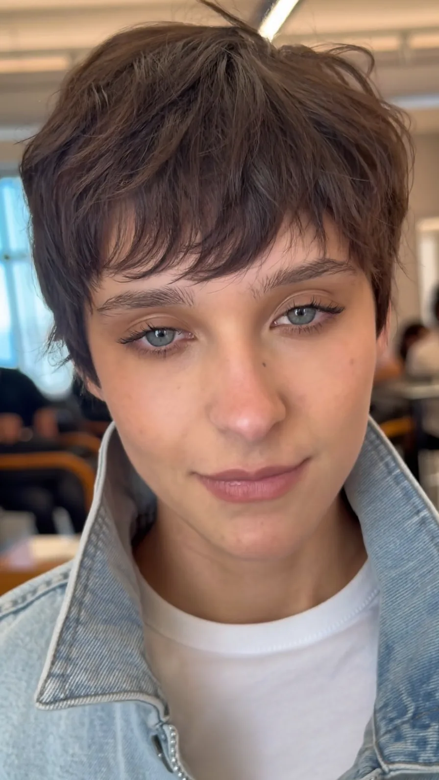 Textured Choppy Pixie Cut with Wispy Brown Bangs