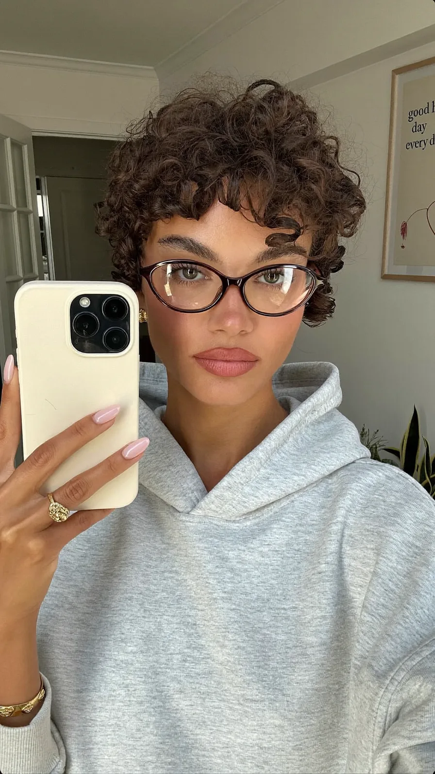 Modern Short Curly Pixie with Curtain Bangs and Volume
