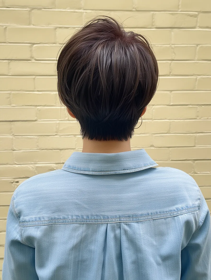 Straight Chocolate Brown Pixie with Subtle Highlights