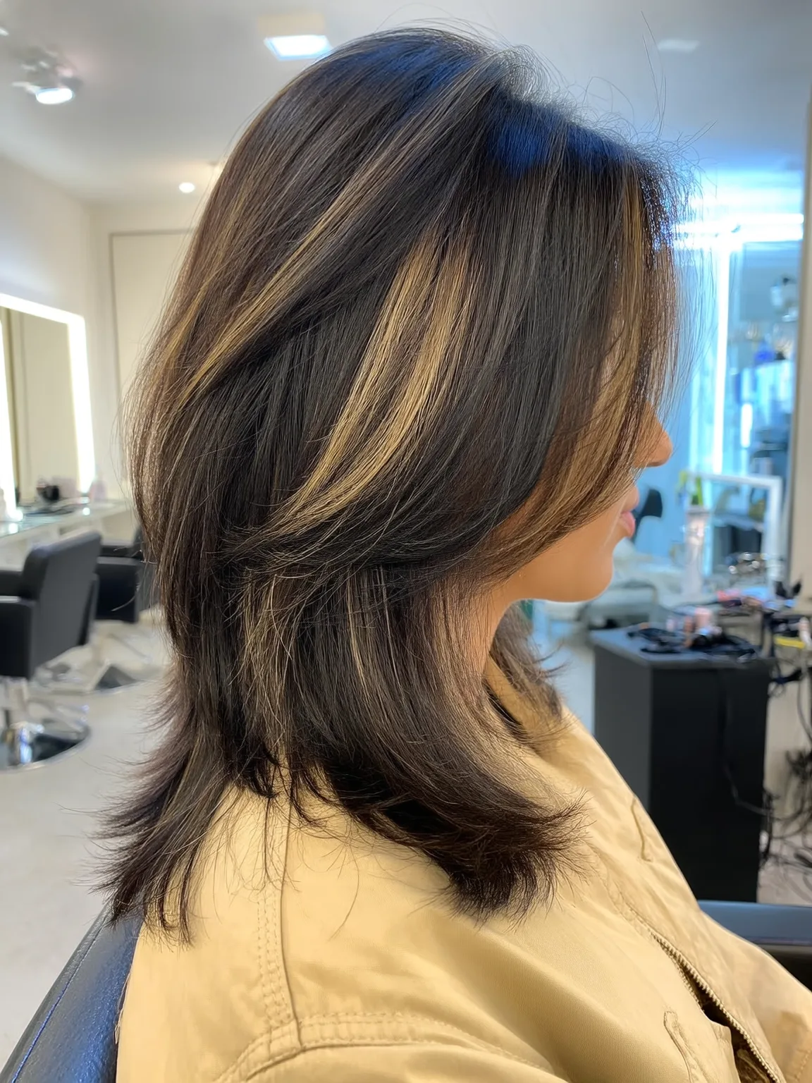 deep chocolate brown with golden highlights layers