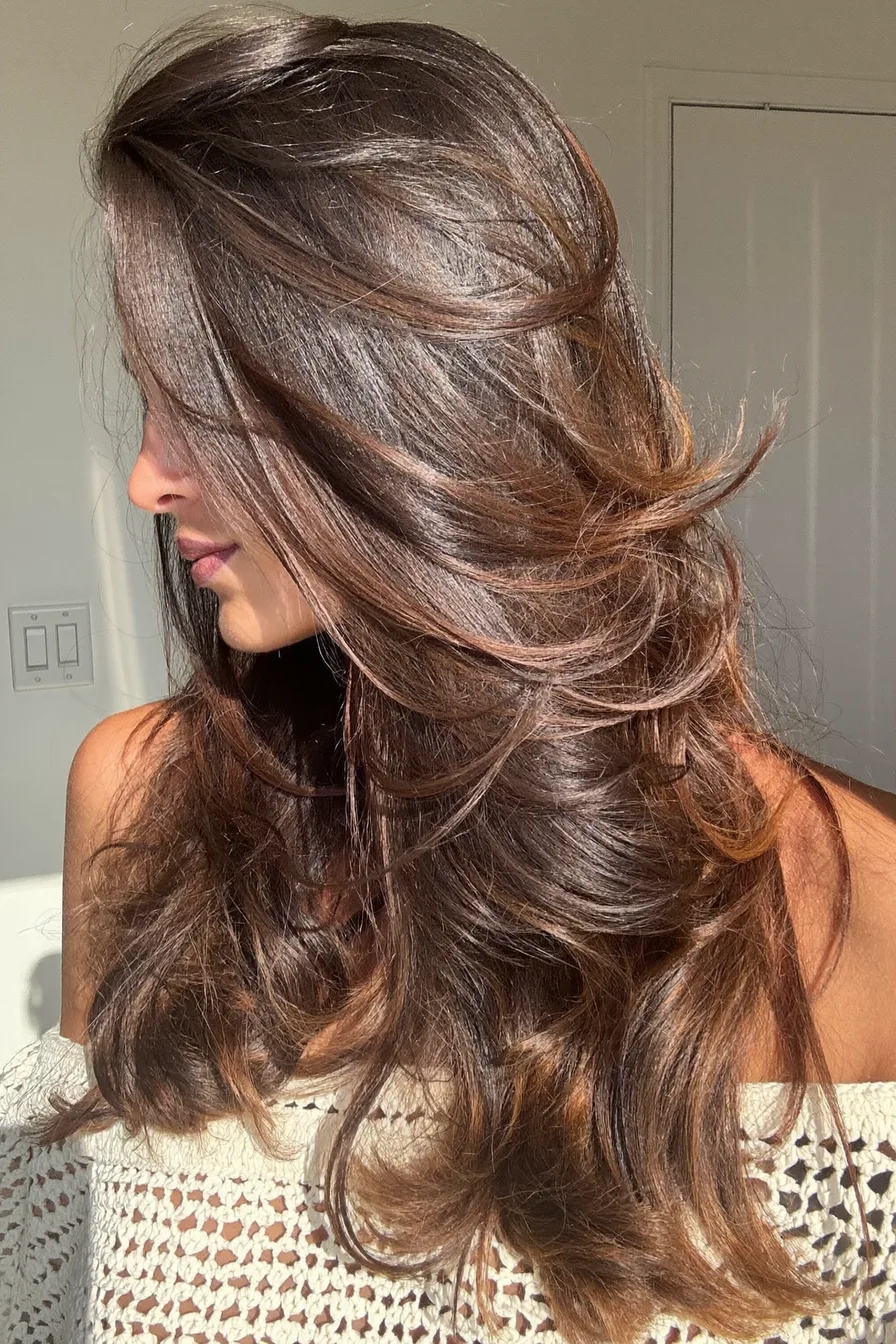 Layered Blowout with Sun-Kissed Chocolate Cherry Highlights