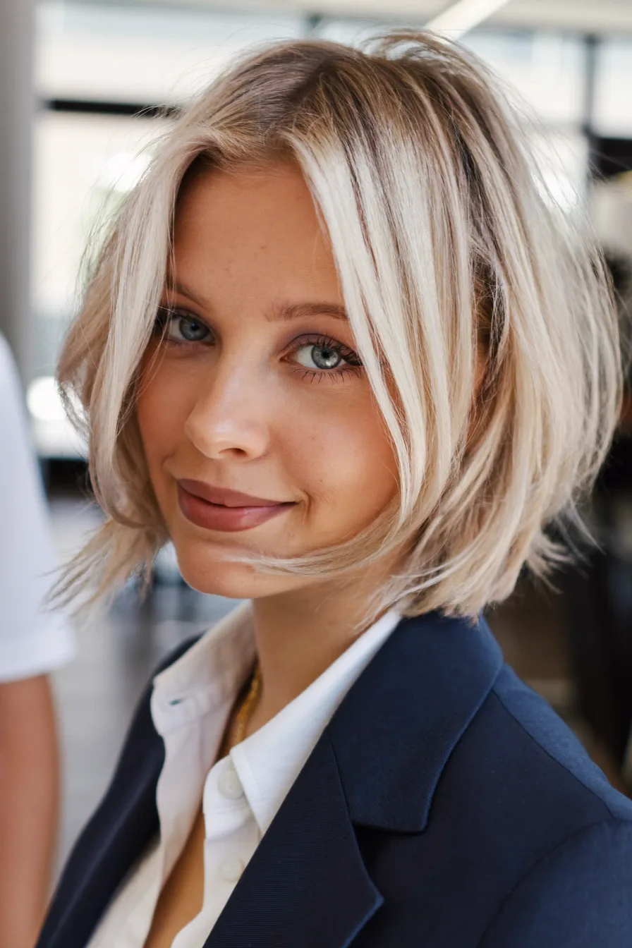 Chic Chrome Blonde Bob with Soft Textured Layers