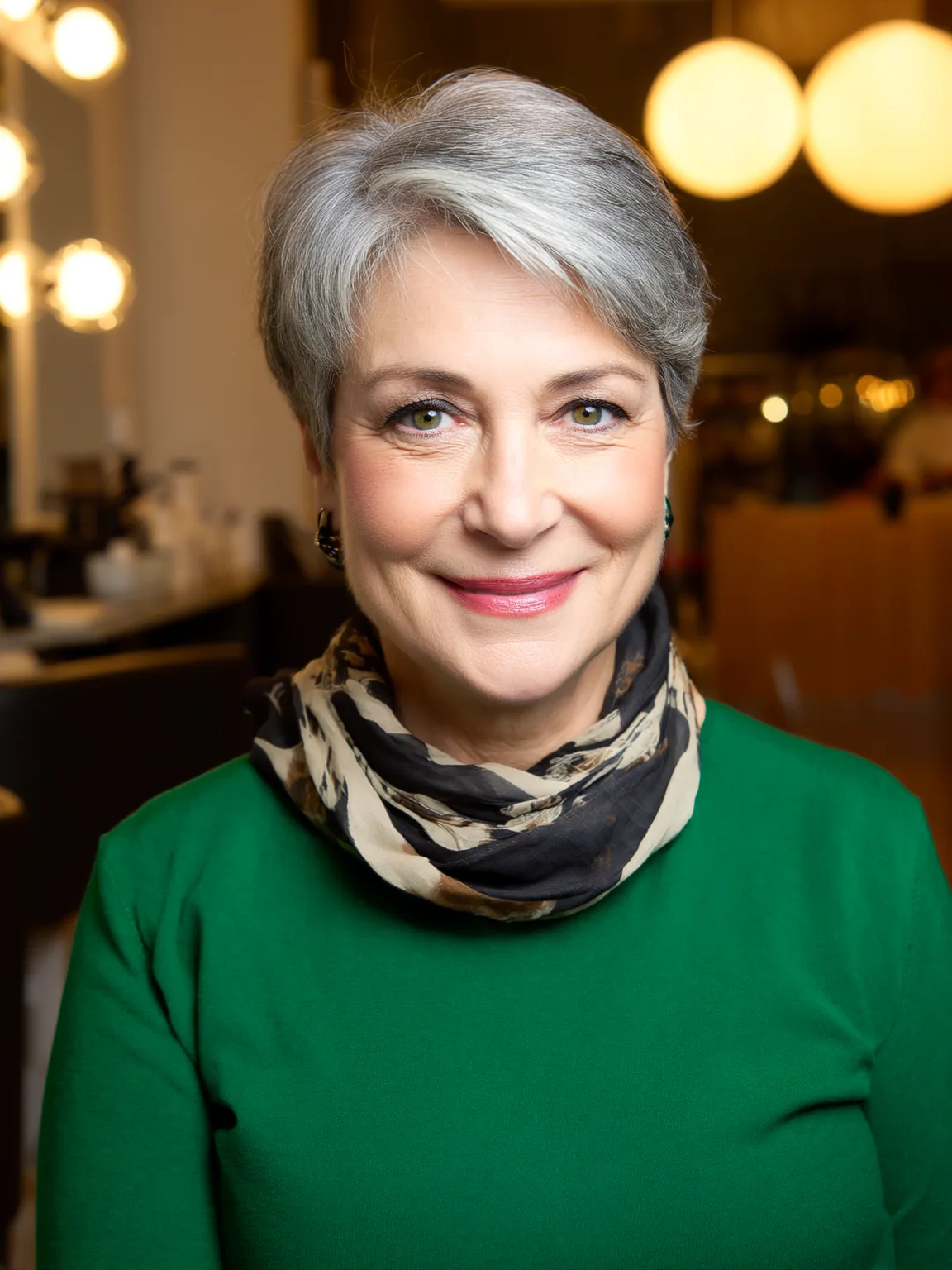 Short Silver Frost Pixie with Side-Swept Bangs