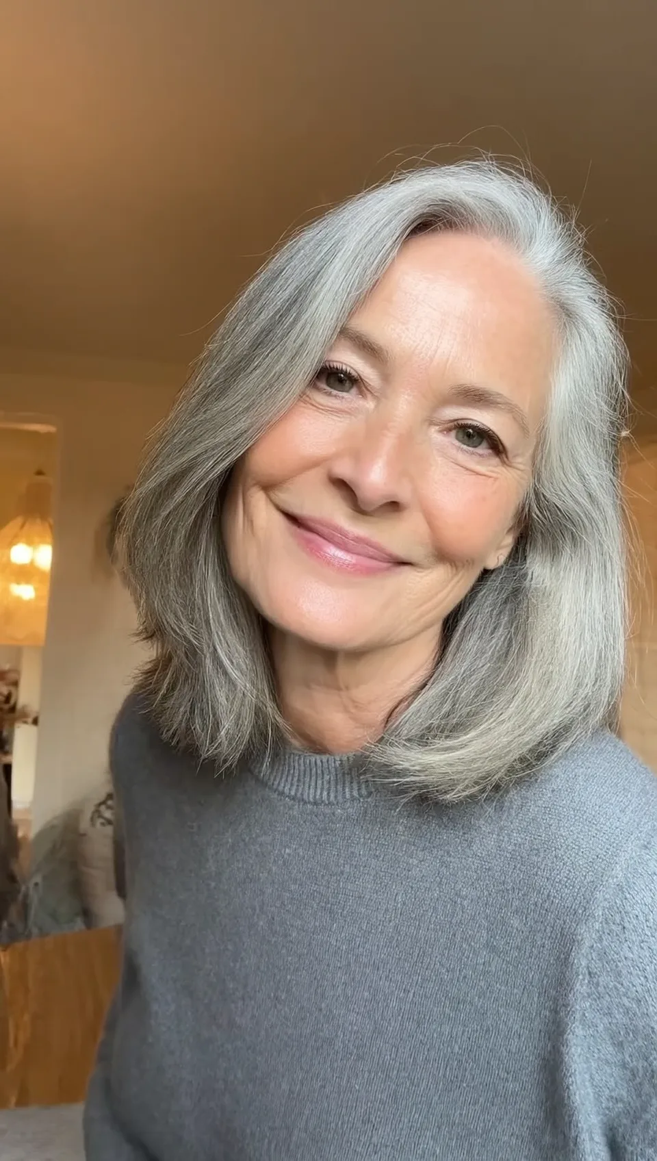 Shoulder-Length Silver Frost Straight Bob