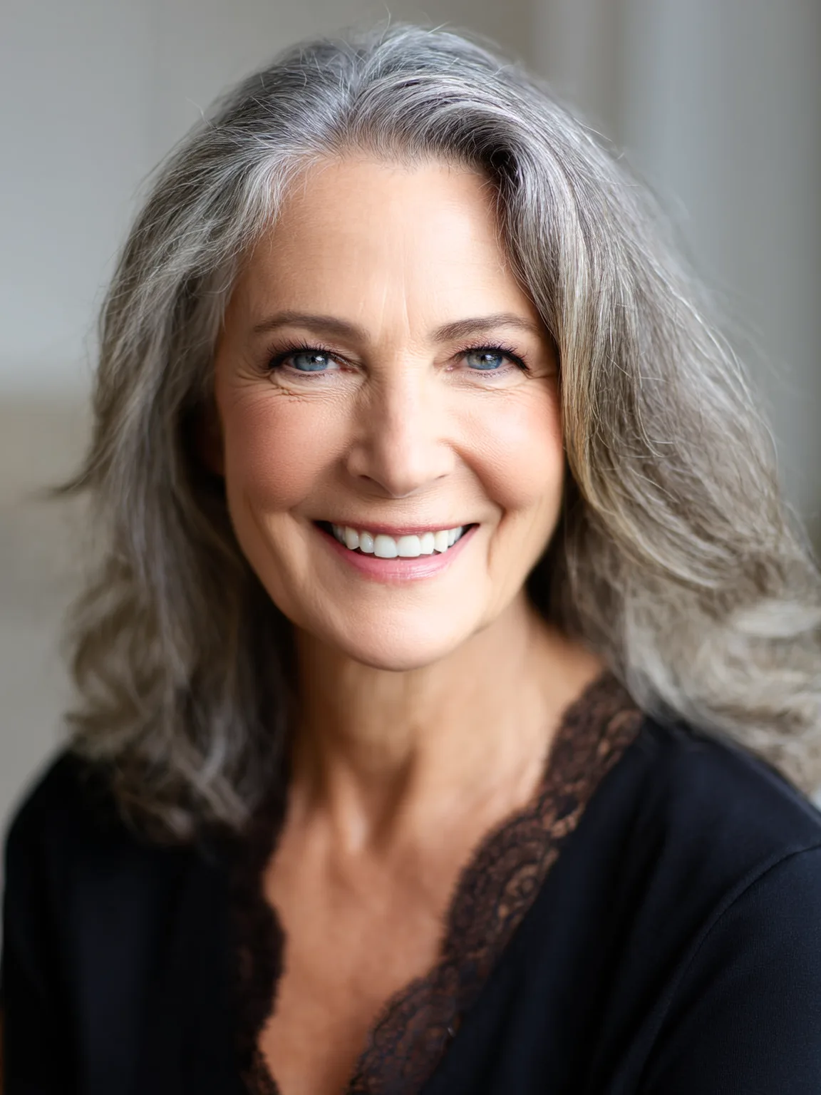 Shoulder-Length Wavy Silver Frost Layers
