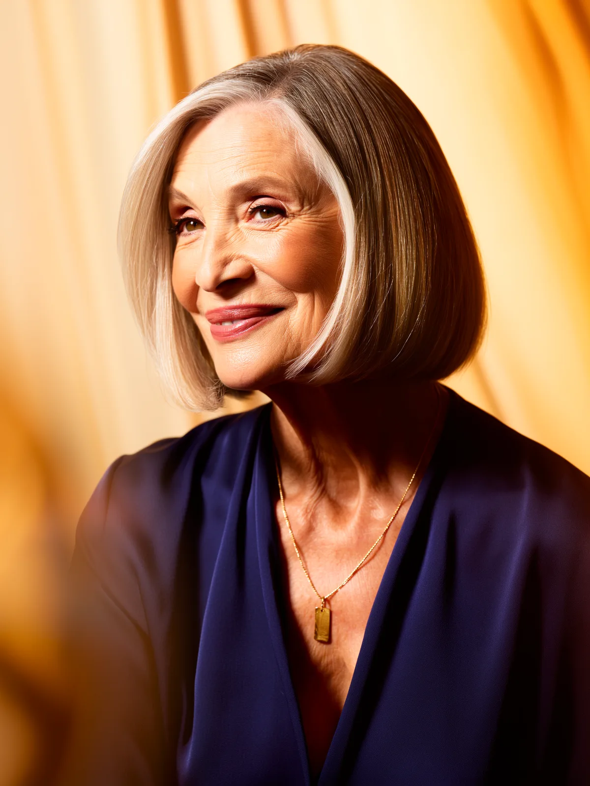 Classic Chin-Length Silver Frost Bob with Straight Texture