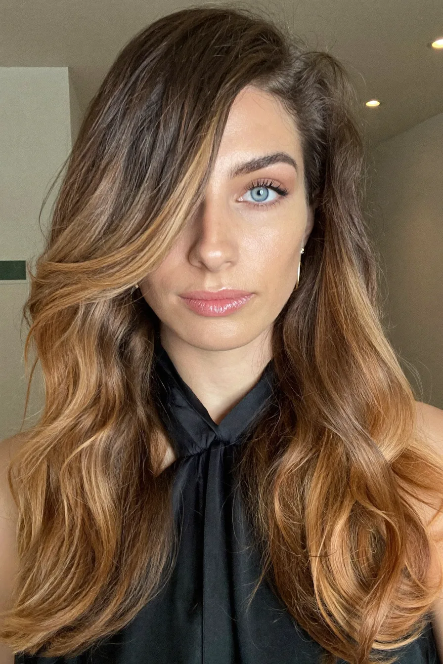 Face-Framing Balayage Brunette Long Layered Waves for Effortless Volume