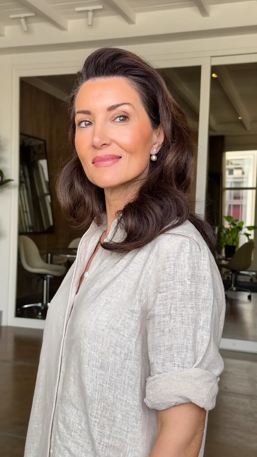 Voluminous Long Layered Medium Dark Brown Waves Style
