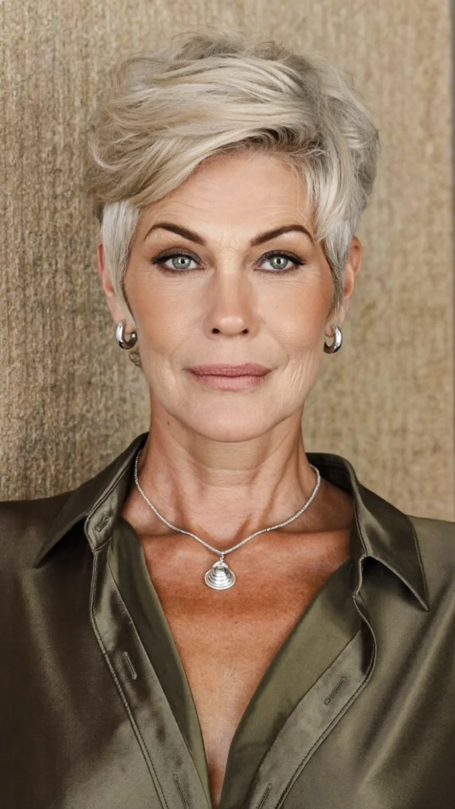 Textured Platinum Blonde Pixie with Side-Swept Bangs