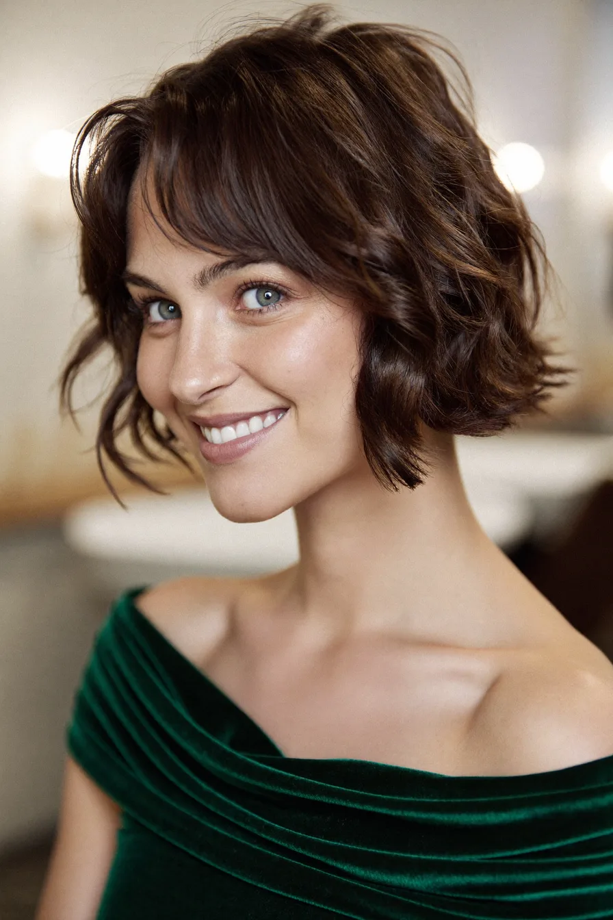 Modern Textured Chin-Length Bob with Curtain Bangs