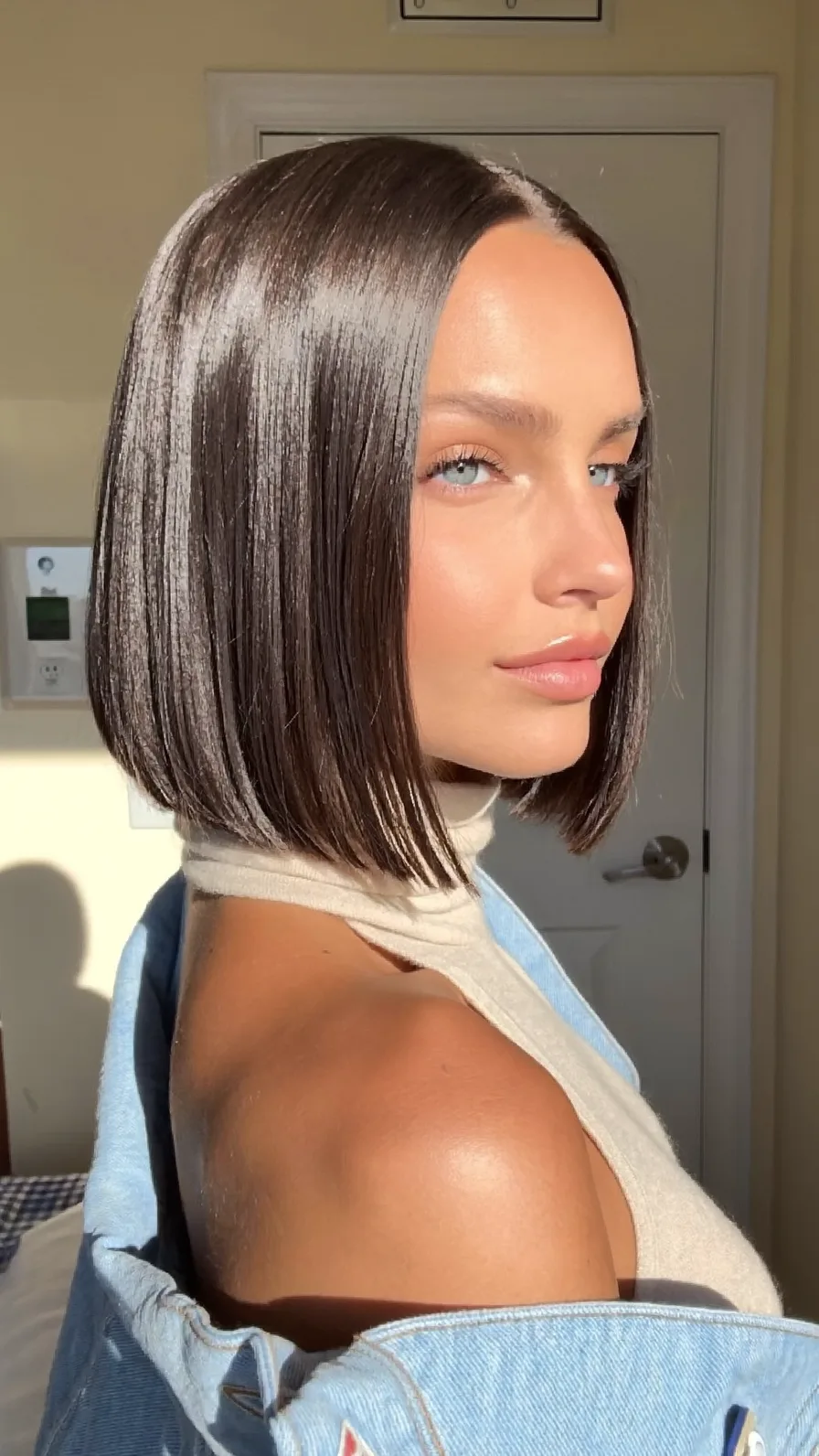Sleek Center-Part Chin-Length Classic Blunt Bob