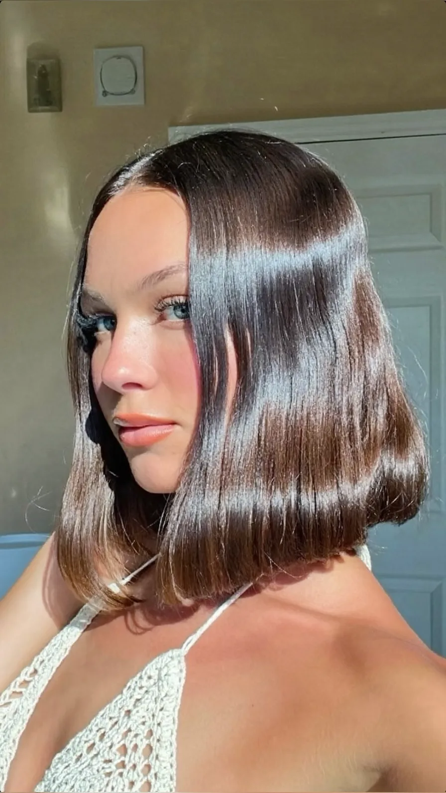 Sleek Chin-Length Blunt Bob with Center Part