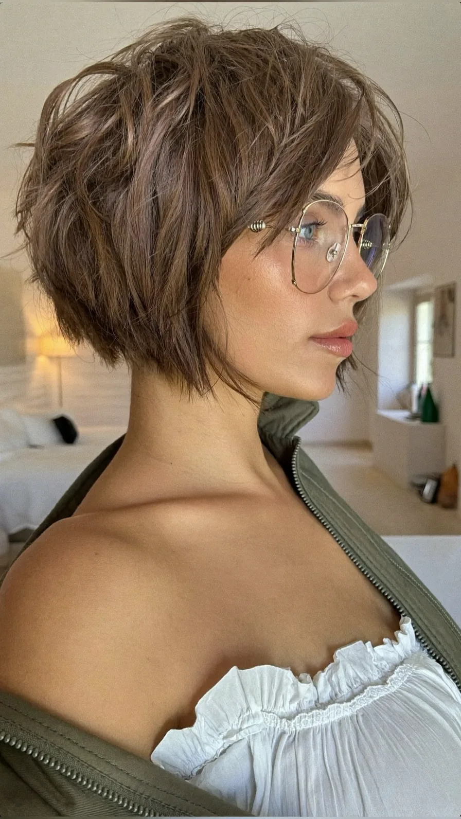 Textured Choppy Bob with Side-Swept Bangs for Medium Hair