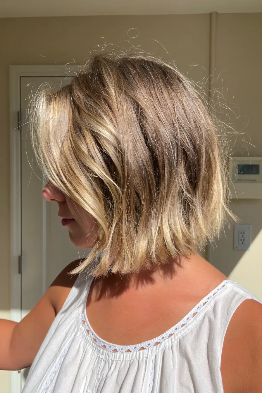 Textured Balayage Lob with Side-Swept Layers and Volume