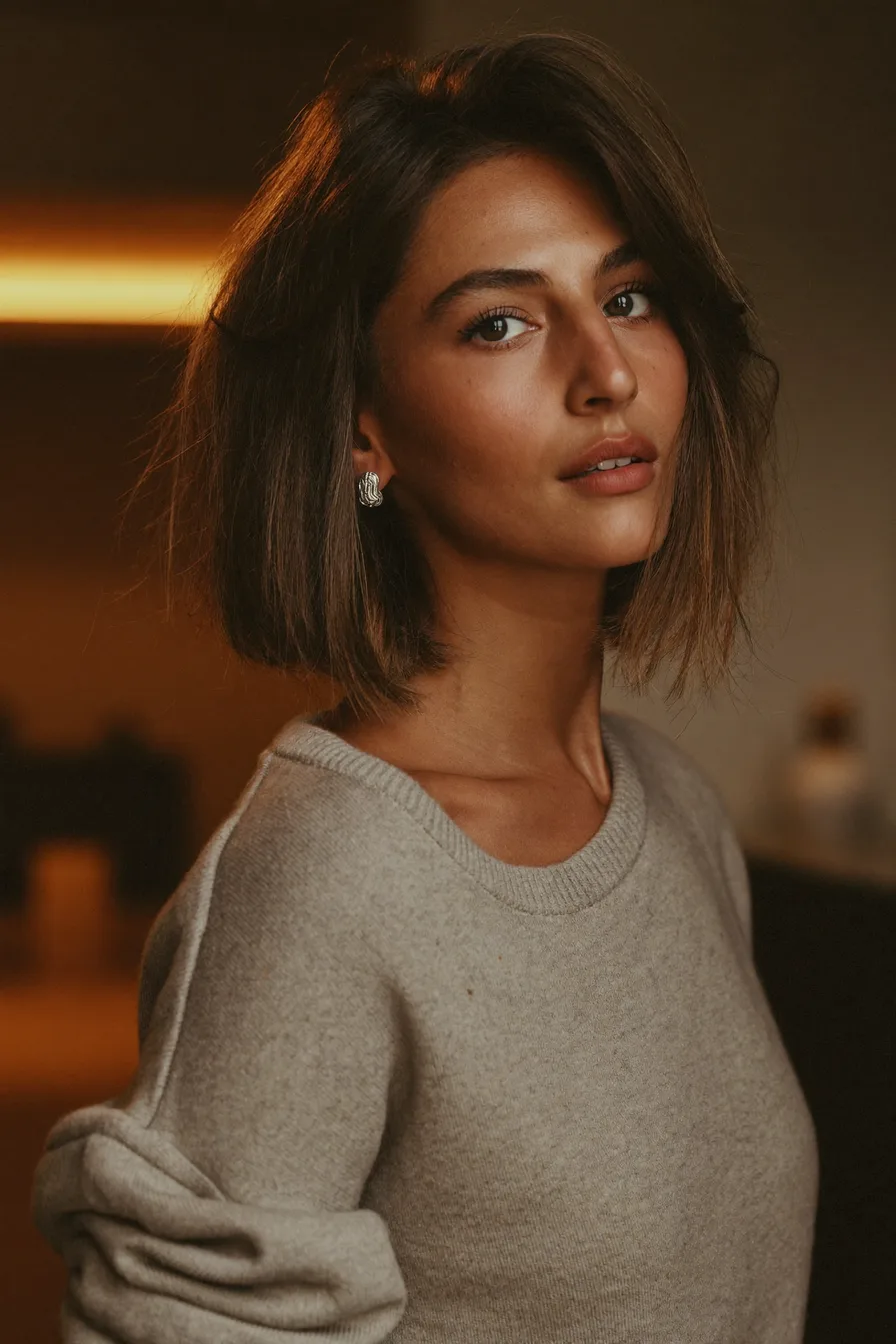 Textured Chin-Length Lob with Side-Swept Styling