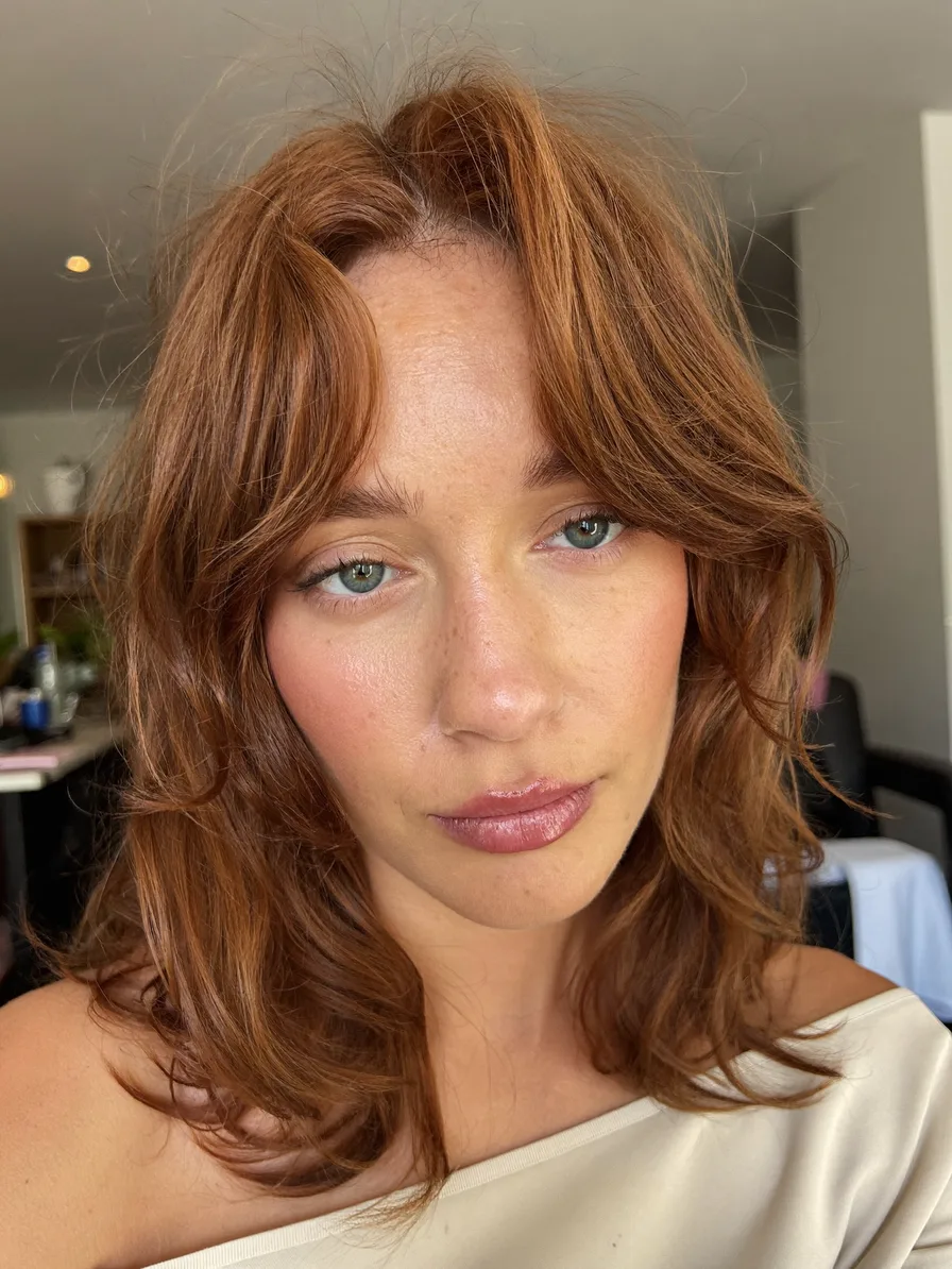 Soft Layered Lob with Curtain Bangs for Wavy Hair