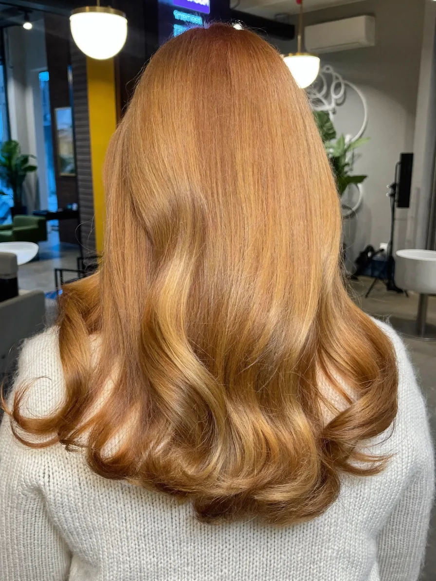Warm Copper Auburn Medium-Length Long Layered Waves