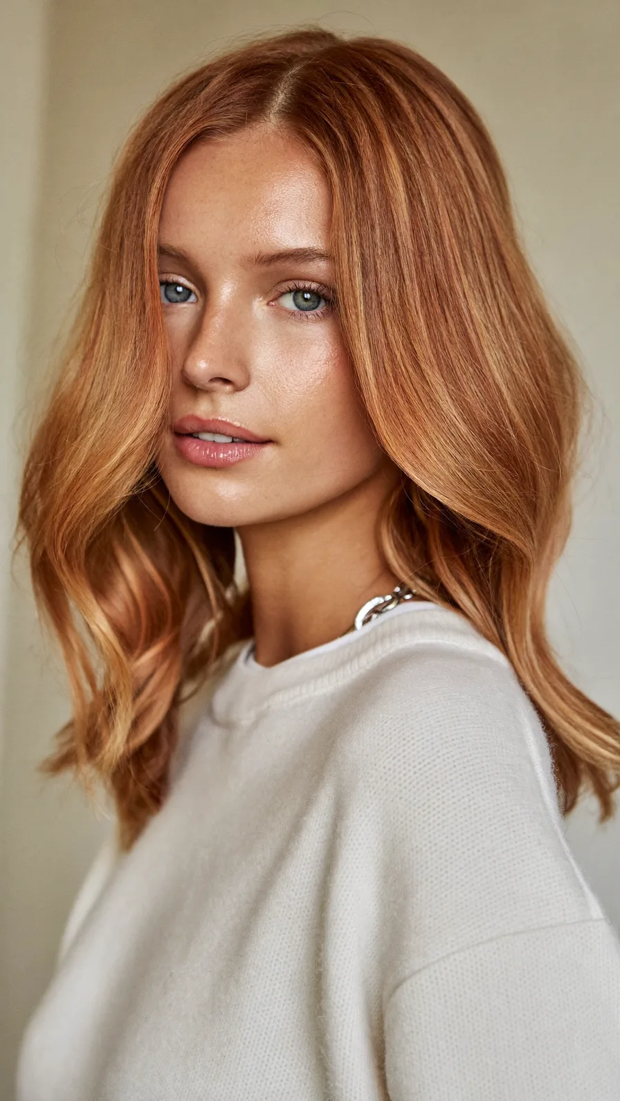 Soft Flowing Medium Copper Auburn Long Layers Hairstyle
