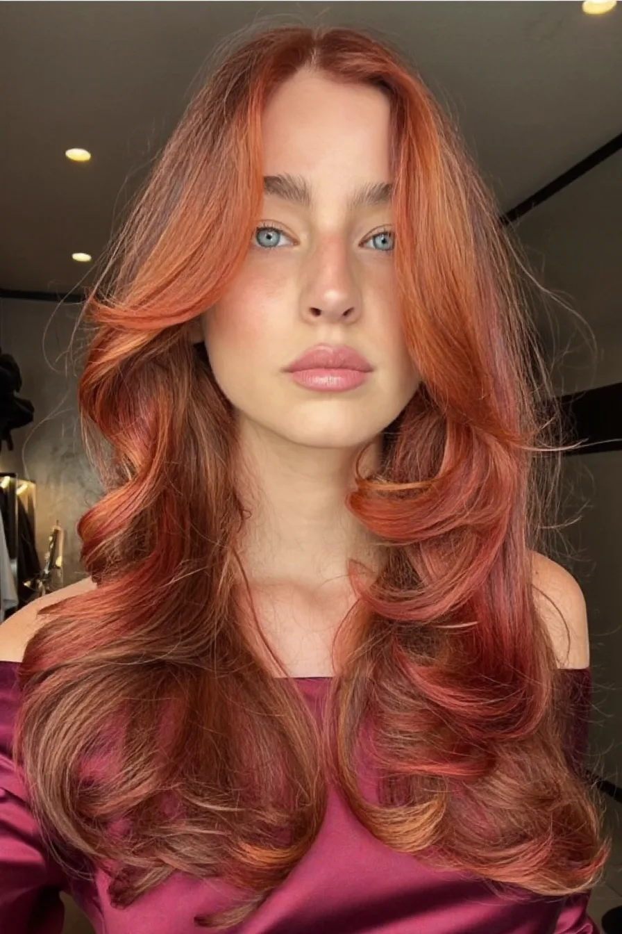 Layered Voluminous Blowout with Soft Copper Red Waves