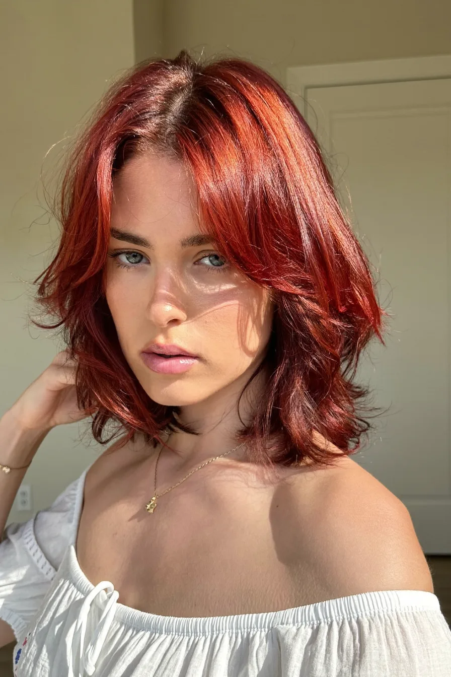 Textured Copper Red Shag with Soft Face-Framing Layers