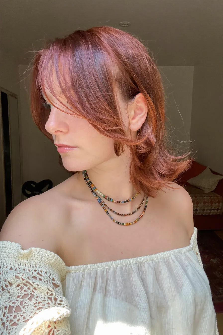 Effortless Medium Copper Red Shag with Face-Framing Layers