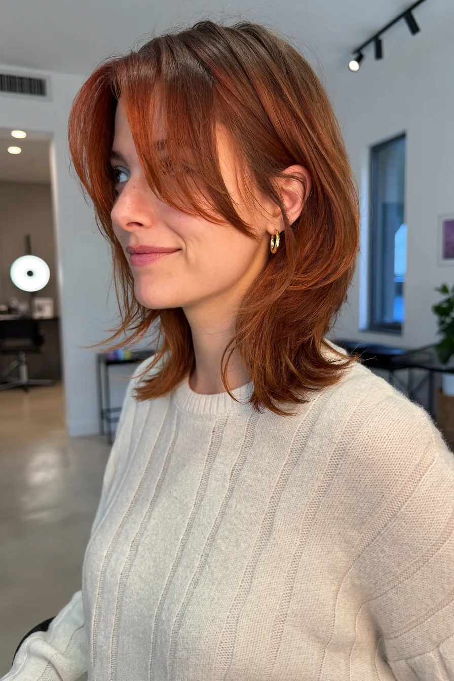 Textured Copper Red Shag with Face-Framing Layers