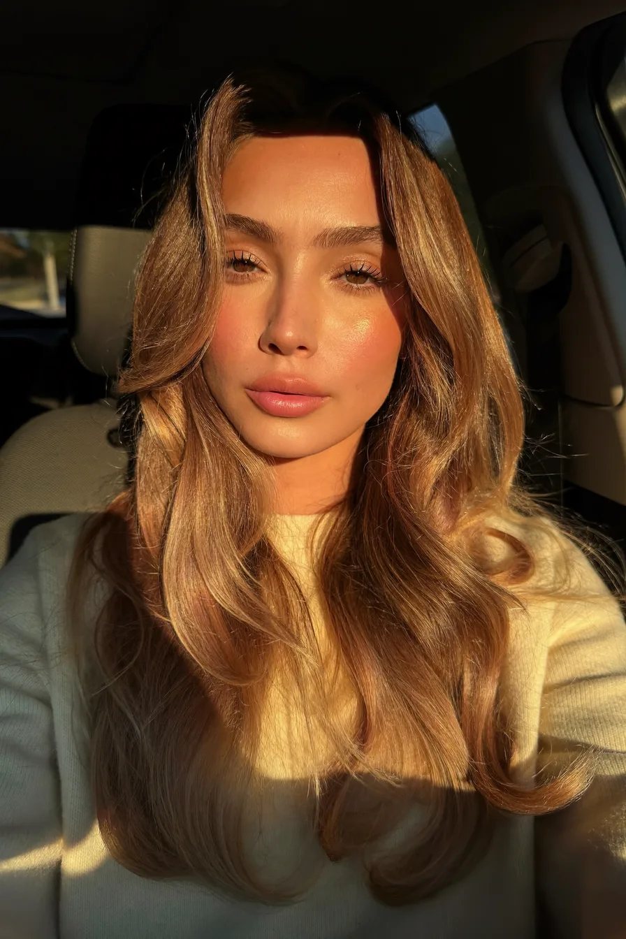 Luxurious Layered Waves with Creme Brulee Blonde Highlights