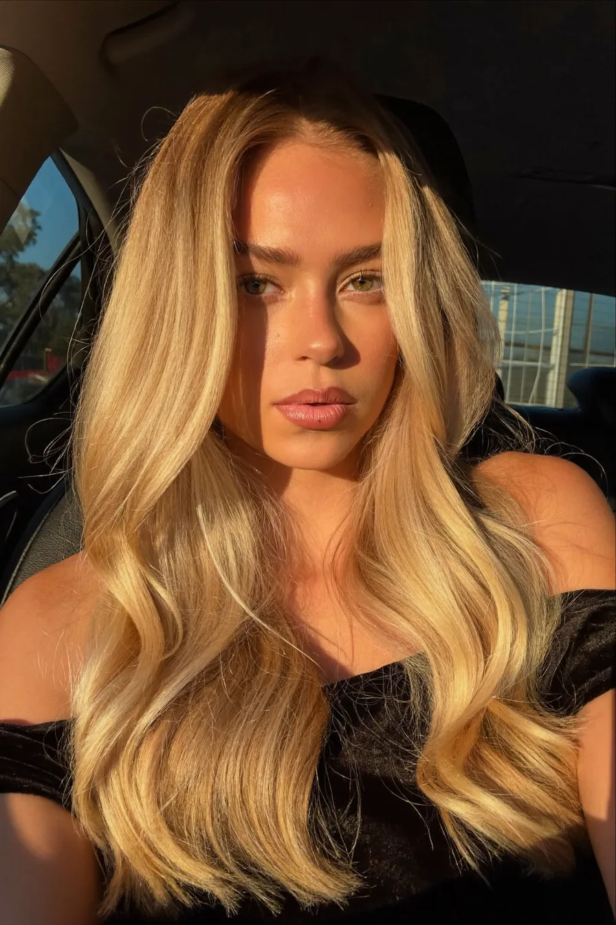 Soft Waves with Sunlit Crème Brûlée Blonde Hair Color Shine