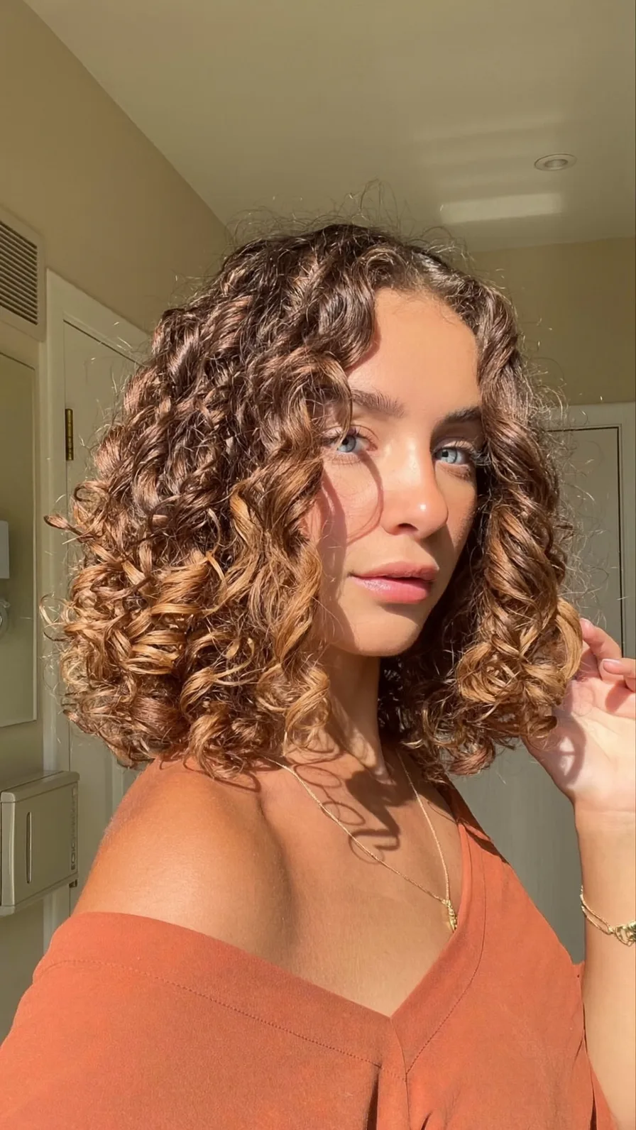 Voluminous Curly Bob with Balayage and Rounded Ends