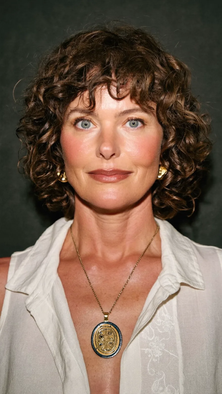 Voluminous Curly Chin-Length Bob with Soft Curly Bangs