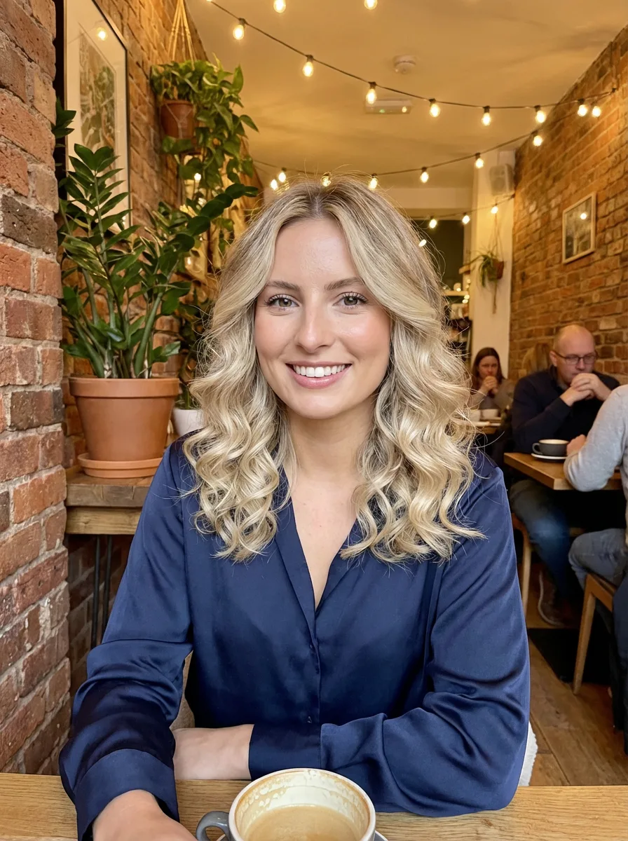 Voluminous Curly Lob with Honey Blonde Balayage