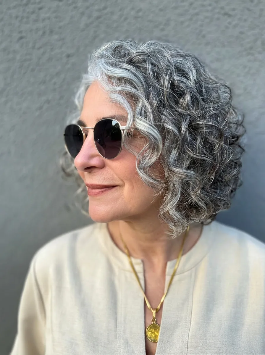 Medium-Volume Silver Frost Curly Bob