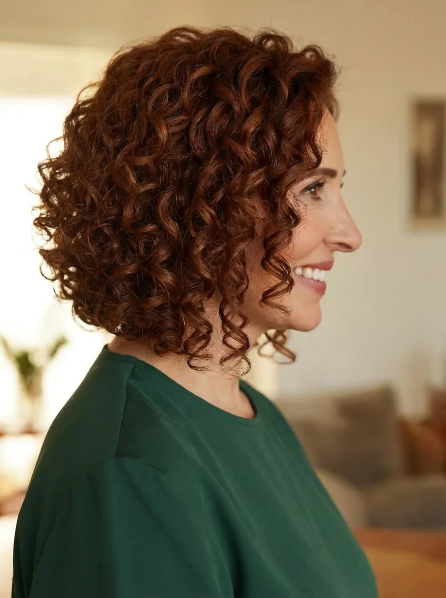 High-Volume Rich Auburn Curly Bob