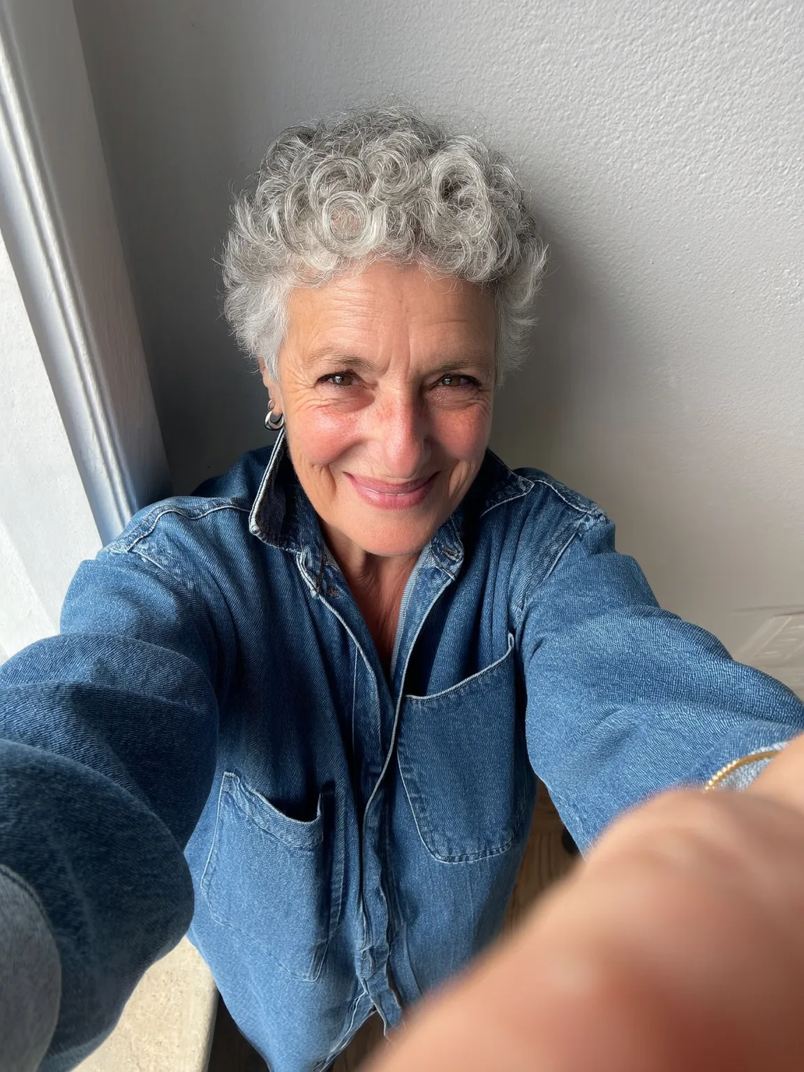 Curly Silver Frost Pixie with Medium Volume