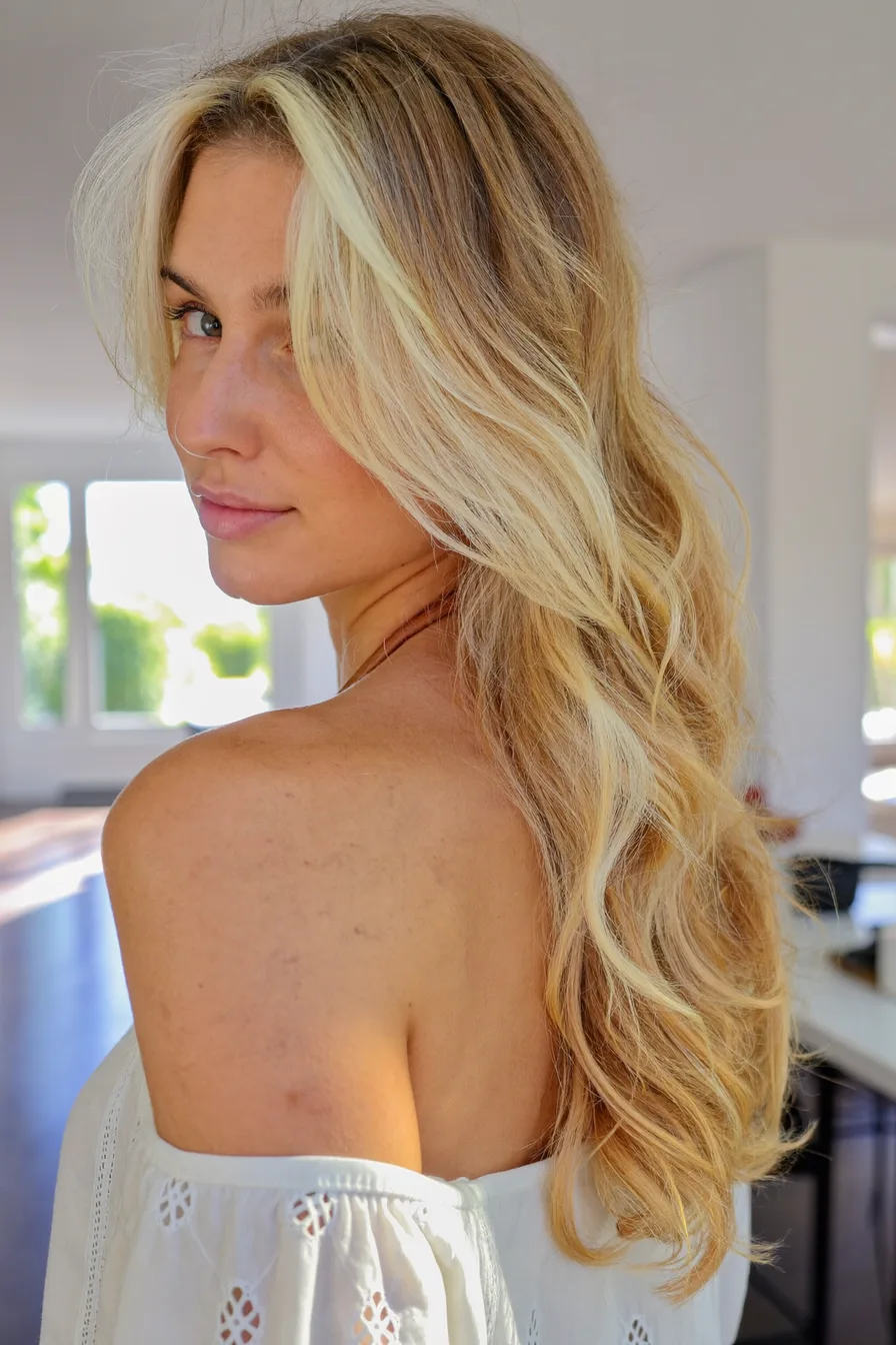 Effortless Beachy Waves with Soft Curtain Bangs for Long Hair