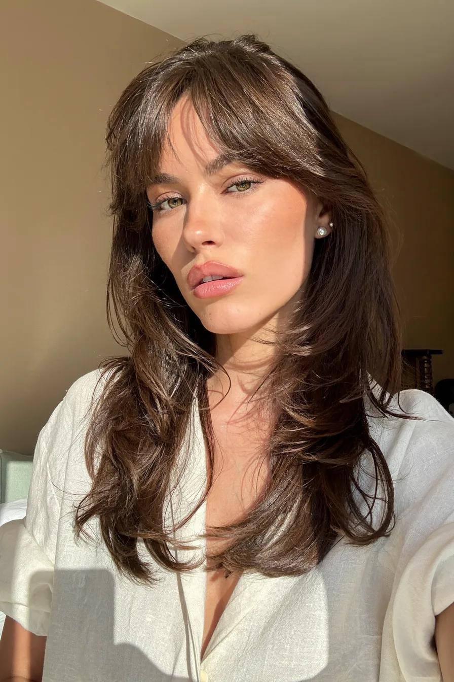 Voluminous Layered Long Hair with Soft Curtain Bangs