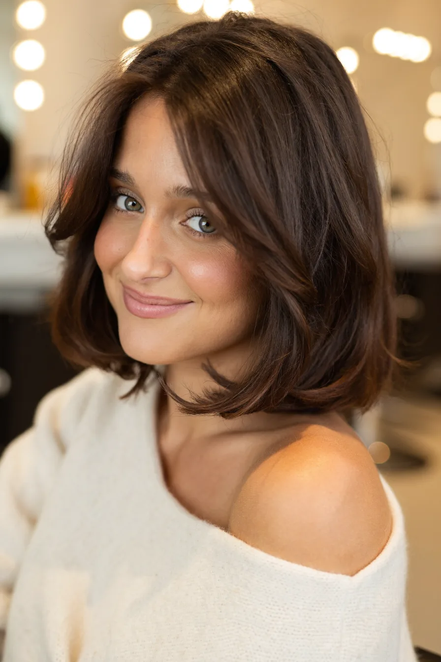 Soft Layered Bob with Face-Framing Curtain Bangs for Volume