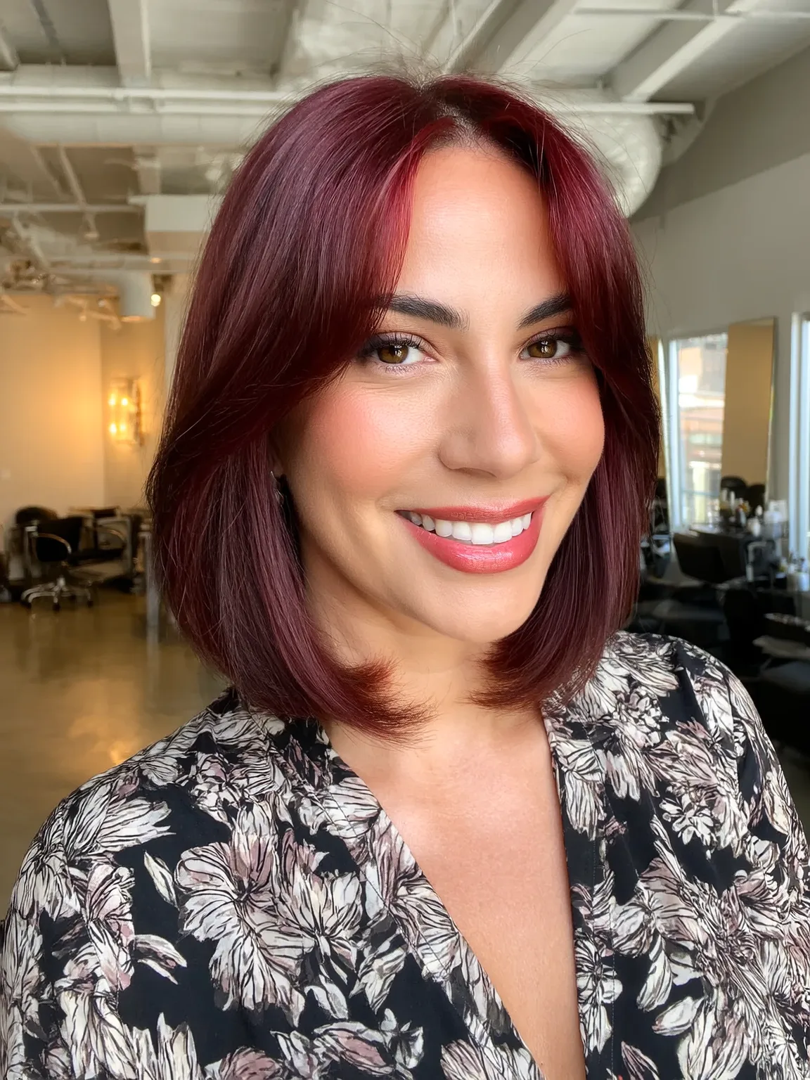 Chin-Length Bob with Rich Burgundy Silky Finish