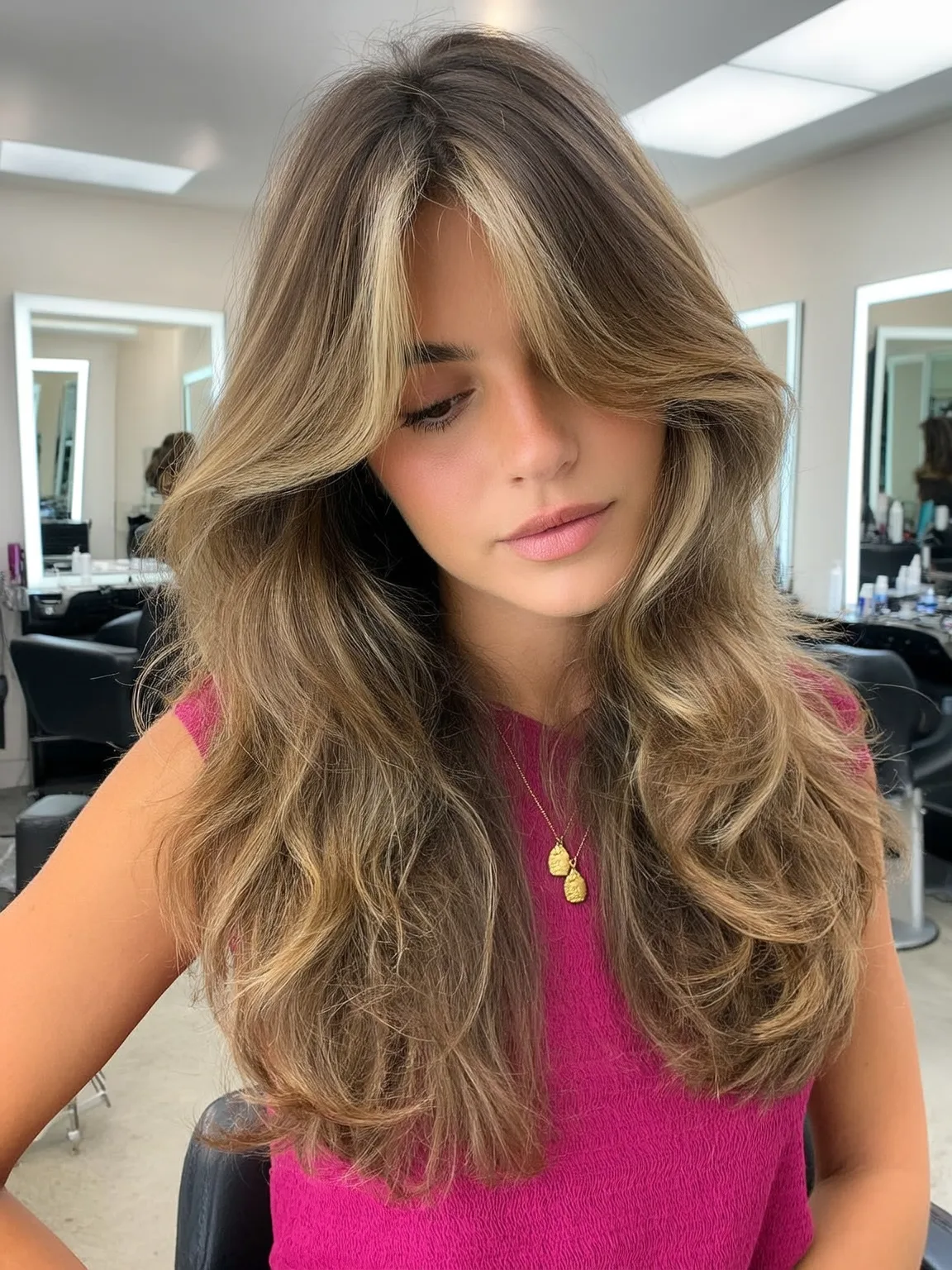 Long Layered Waves with Honey Blonde Balayage