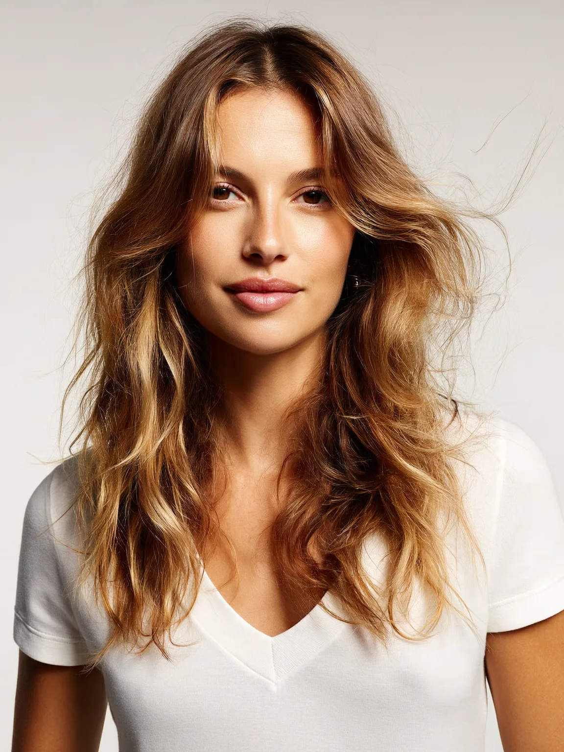 Long Layered Waves with Warm Caramel Highlights